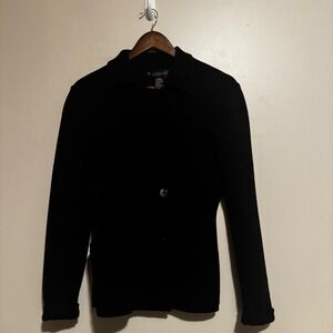 VTG Women's Black Knit %100 New Wool Blazer Jacket Button Front Women's Medium